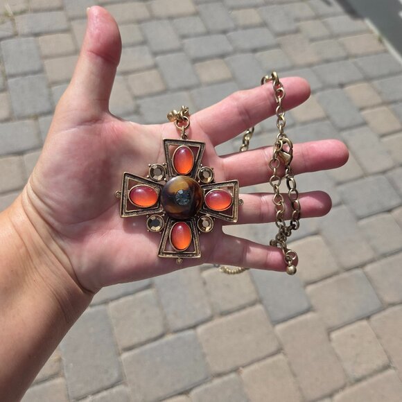 Chico's Medieval Style Goldtone Large Cross Pendant Necklace - Picture 6 of 7